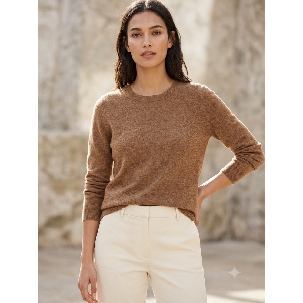 J.Crew Teddie Crewneck Sweater Brown Merino Wool Blend Size M Womens Preppy Cozy
